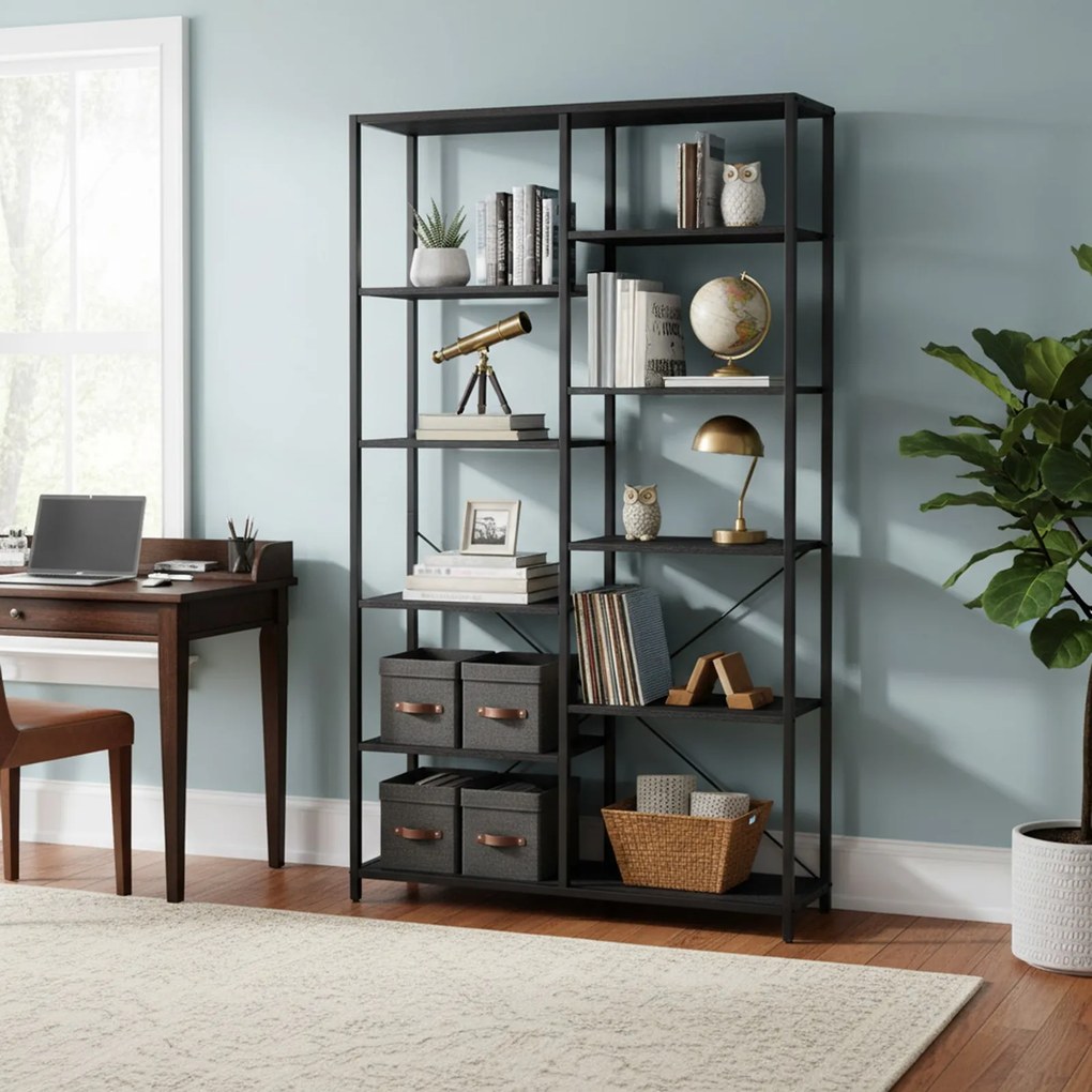 Estante com 5 prateleiras sala, escritório, montagem fácil 30 x 100 x 170 cm preto