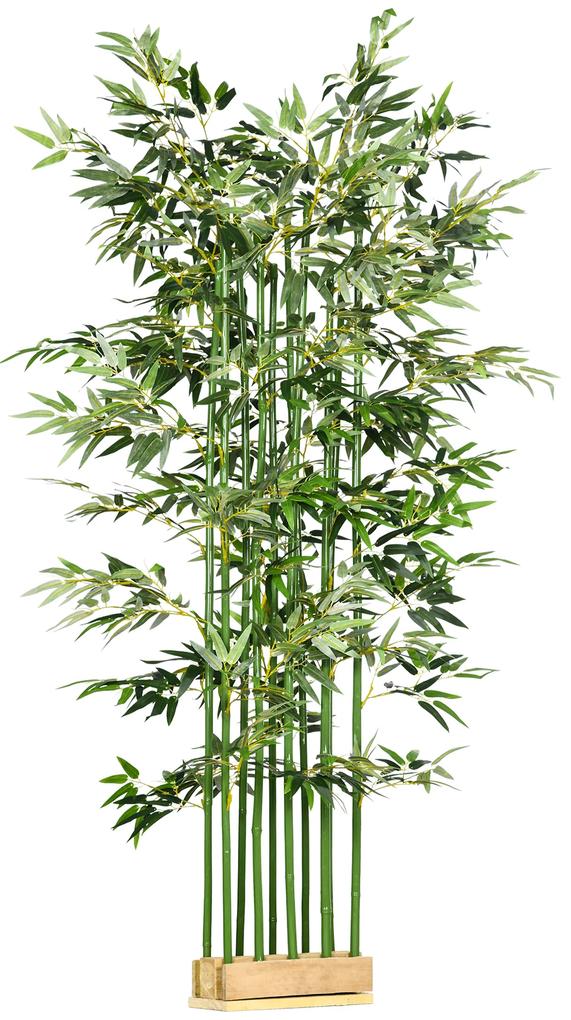 HOMCOM Planta Artificial em Vaso de Madeira de Pinho 180cm Bambu Artificial com 1640 Folhas Realistas 35x10x180 cm Verde | Aosom Portugal