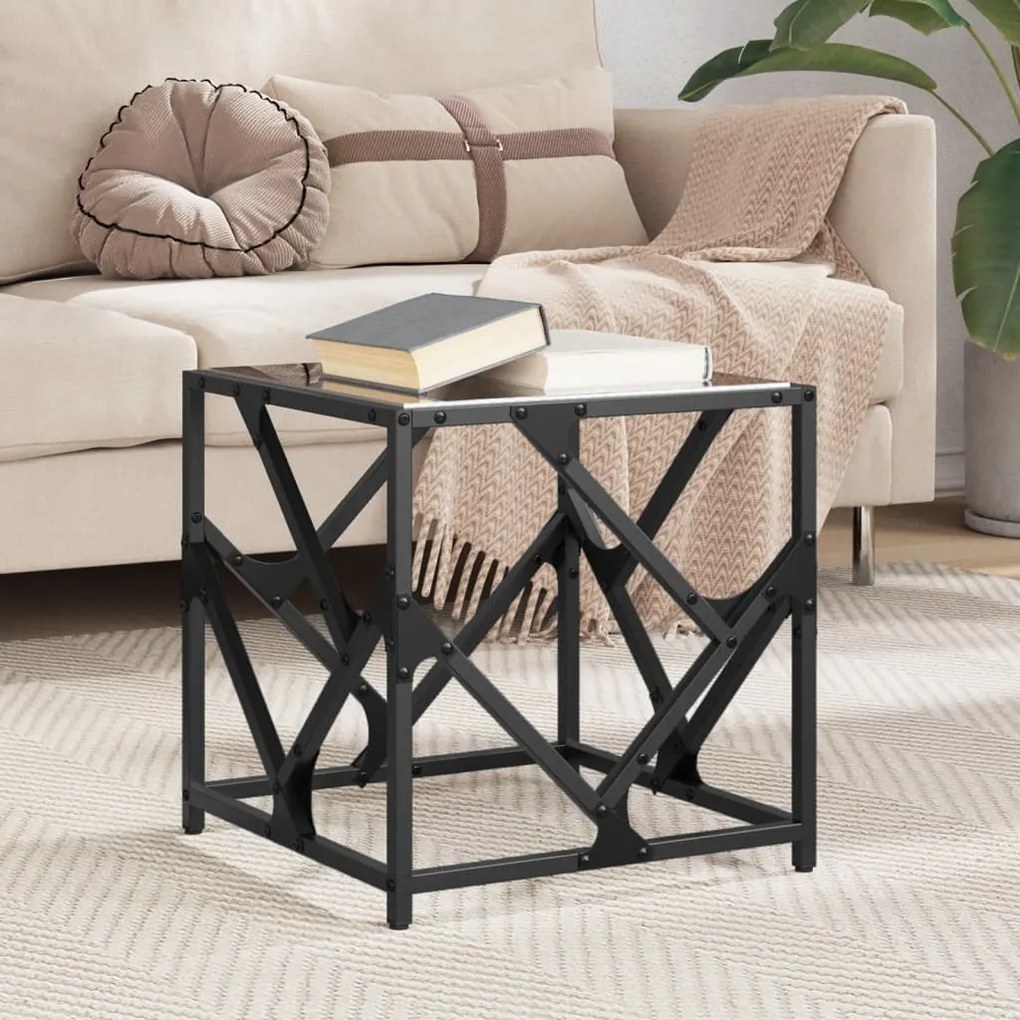 Mesa de centro com topo em vidro preto 40x40x41 cm aço