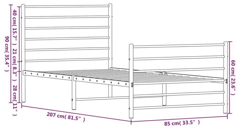 Estrutura de cama com cabeceira e pés 80x200 cm metal preto