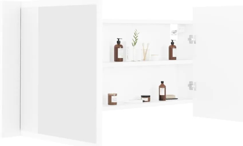 Armário espelhado casa de banho LED 100x12x45cm acrílico branco