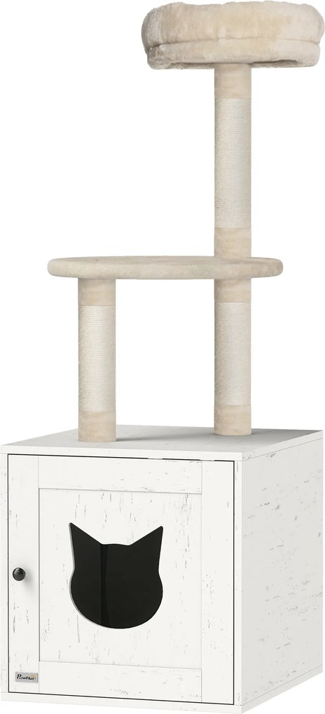 Movel para caixa de areia gatos (NÃO INCLUIDA) 47 x 52 x 129 cm, 2 em 1 com arranhador, postes para arranhar, creme