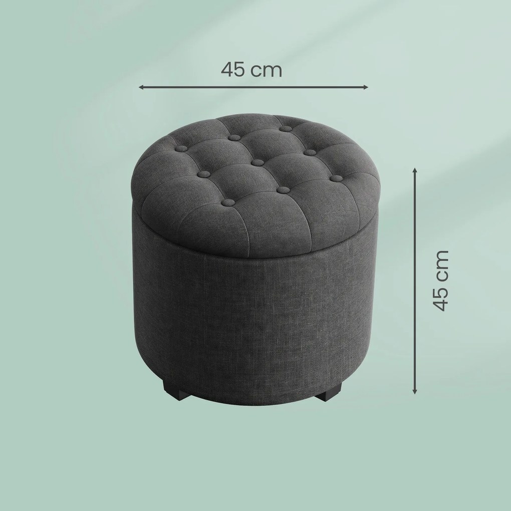 Banco redondo com espaço de arrumação, 45 x 45 x 44,5 cm cinzento escuro