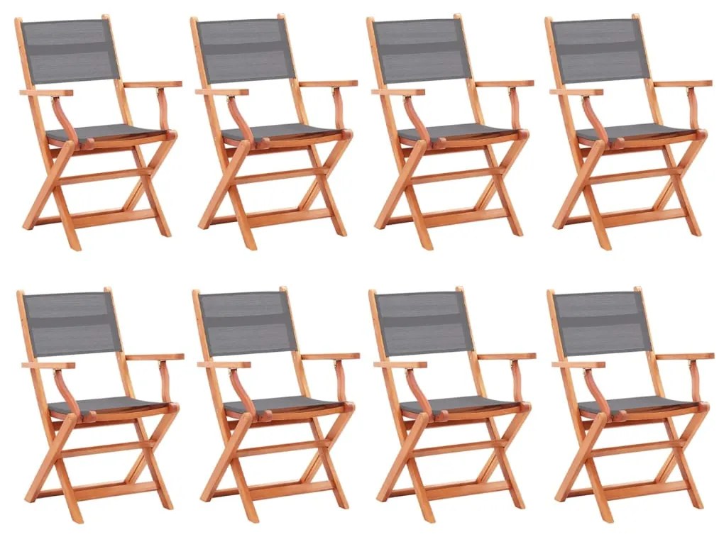 vidaXL Cadeiras jardim dobráveis 8pcs eucalipto maciço/textilene cinza