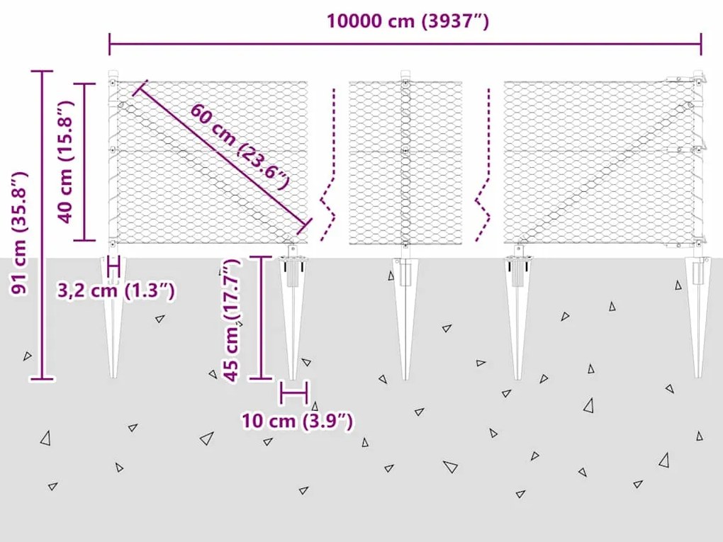 Cerca Hexagonal vidaXL Cinza 0,4x100 m Aço