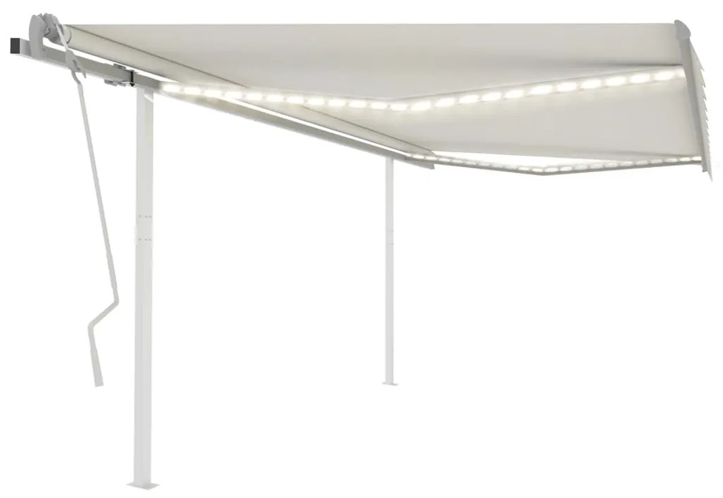 Toldo retrátil manual com luzes LED 4,5x3,5 m cor creme