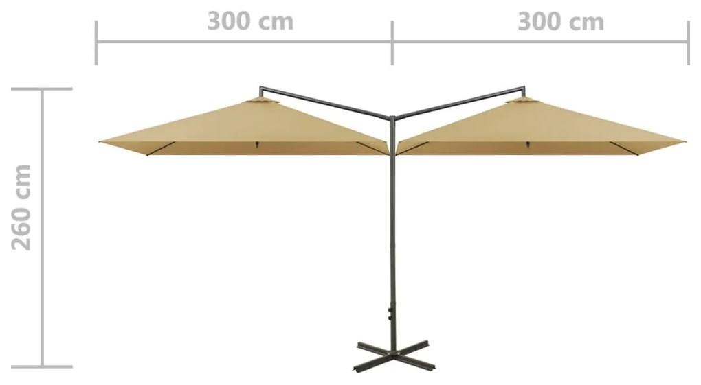 Guarda-sol jardim duplo poste aço 600x300 cm cinza-acastanhado