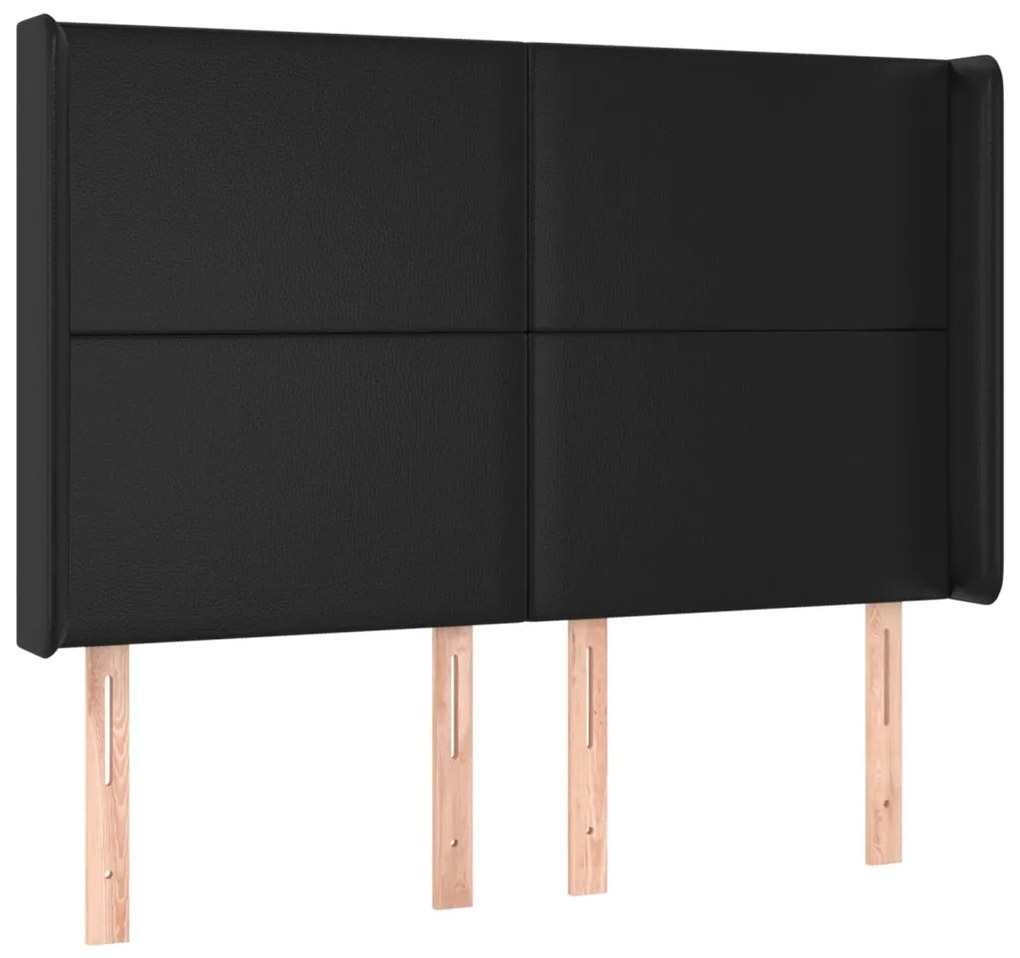 Cama box spring c/ colchão/LED 140x190cm couro artificial preto