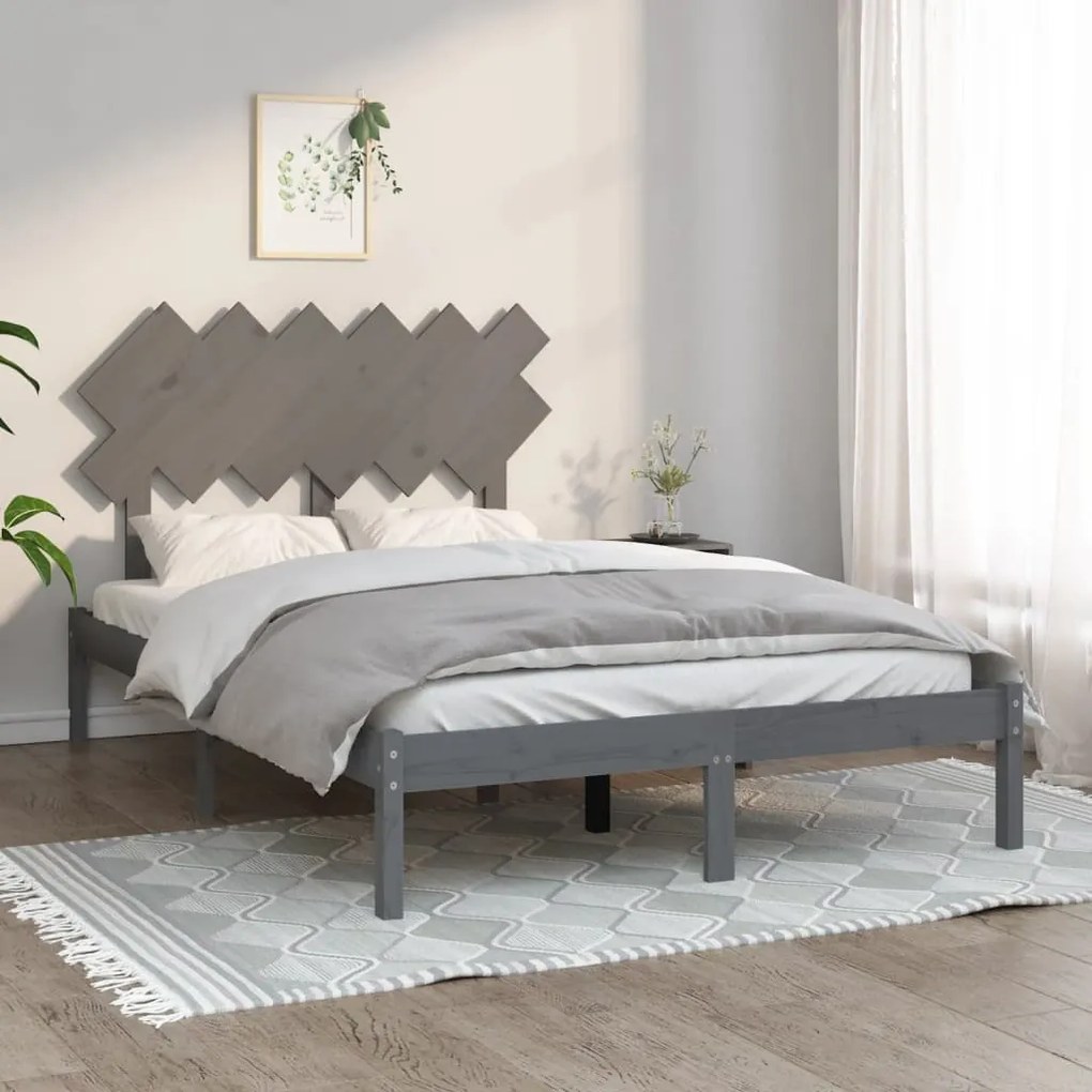 Estrutura de cama dupla 135x190 cm madeira maciça cinzento