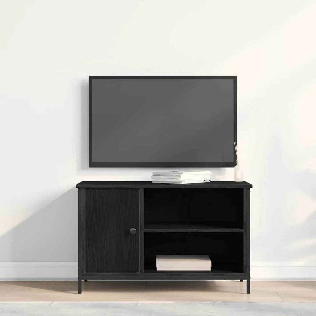 Armário para TV vidaXL Preto Carvalho 80x40x50 cm Madeira de Engenhari