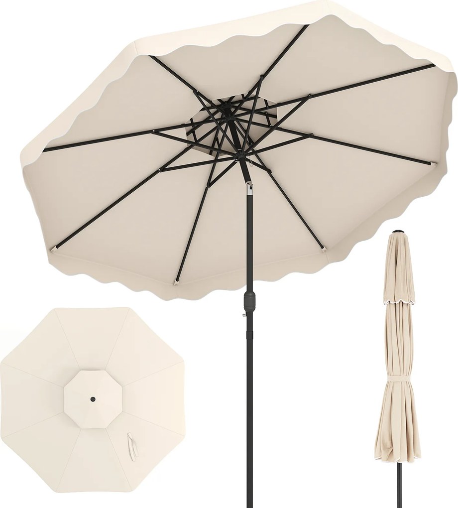 Guarda-sol de 300 cm com inclinação bidirecional de 30° (BASE NÃO INCLUIDA), teto ventilado, 2 camadas, 8 varas metálicas e folhos, para pátio e pisci