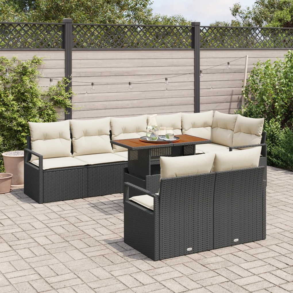 Conjunto de Sofá de Jardim vidaXL de 9 Peças com Almofadas Preto Ratta
