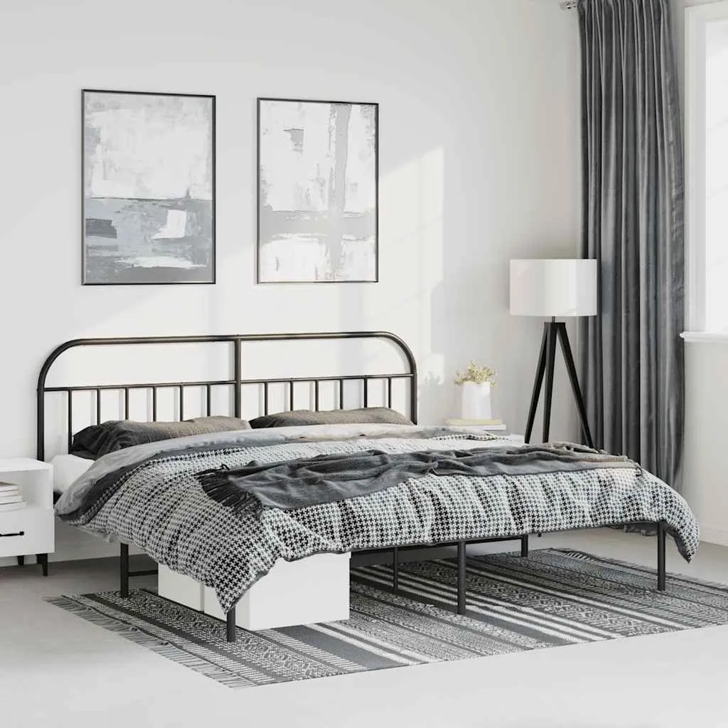 Estrutura de cama com cabeceira 193x203 cm metal preto