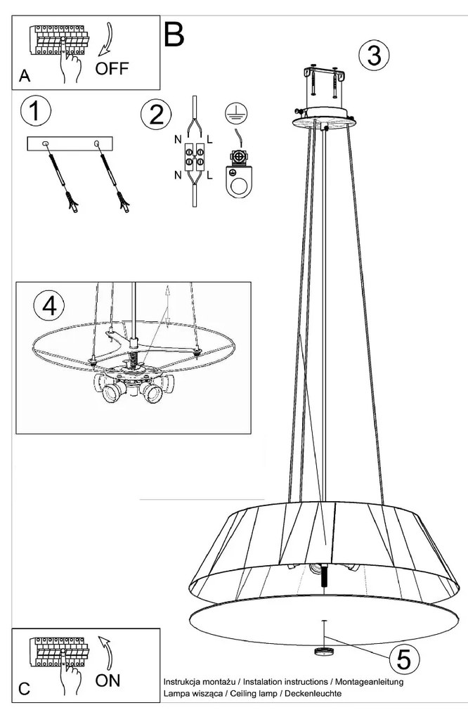 Candeeiro de Teto Suspenso tecido, vidro e aço VEGA 60 Cm Branco