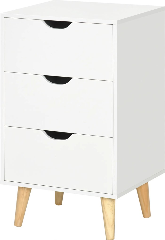 Mesa de cabeceira com 3 gavetas, estilo escandinavo, 40 x 35 x 68,5 cm, branca