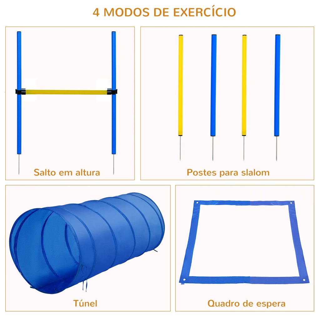 Treino de Agilidade para Cães Obstáculos de Salto para Cães com Altura Ajustável Túnel e Bolsa de Transporte Azul