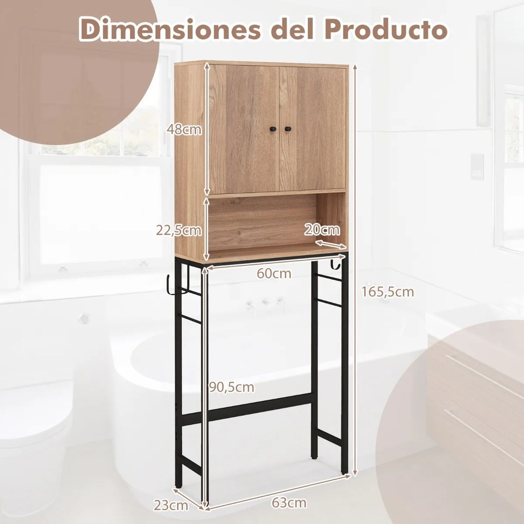 Armario para casa de banho sobre a sanita com 2 portas 23 x 63 x 165,5 cm Natural