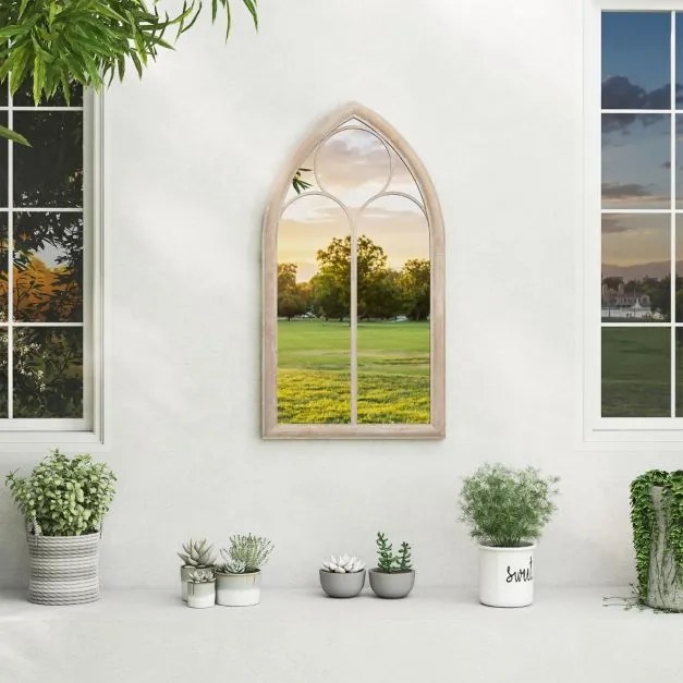 Espelho Painel 111,5x60,5cm Janela Estilo Fazenda Arqueado Moldura Metálica Antiexplosão Sala de Estar Entrada Lareira Jardim Cinza rústico