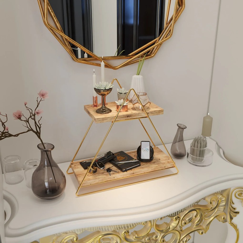 Prateleira Masa Servis Rafı – Dourado e Castanho – 38x16x42 cm | Tribo