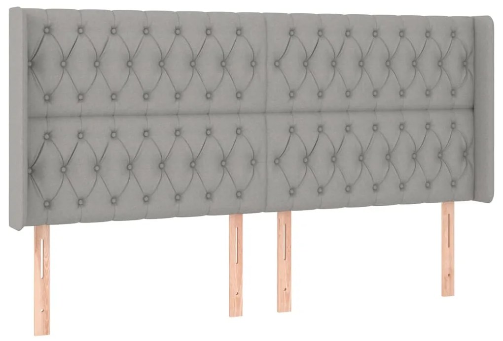 Cabeceira cama c/ luzes LED tecido 203x16x118/128cm cinza-claro
