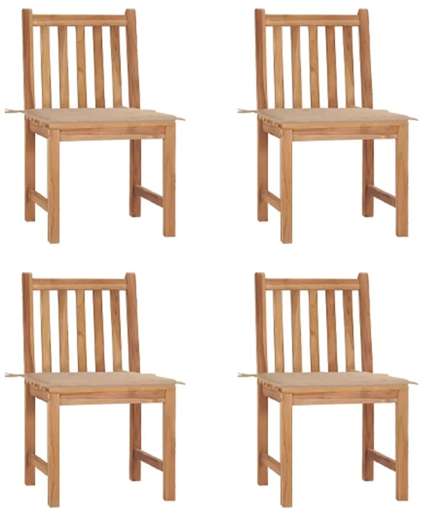 vidaXL Cadeiras de jardim c/ almofadões 4 pcs madeira de teca maciça