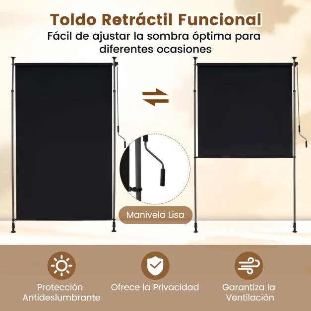Toldo retrátil vertical 150 x 220-310 cm enrolável para exterior com altura ajustável com manivela para varanda ou piscina Preto