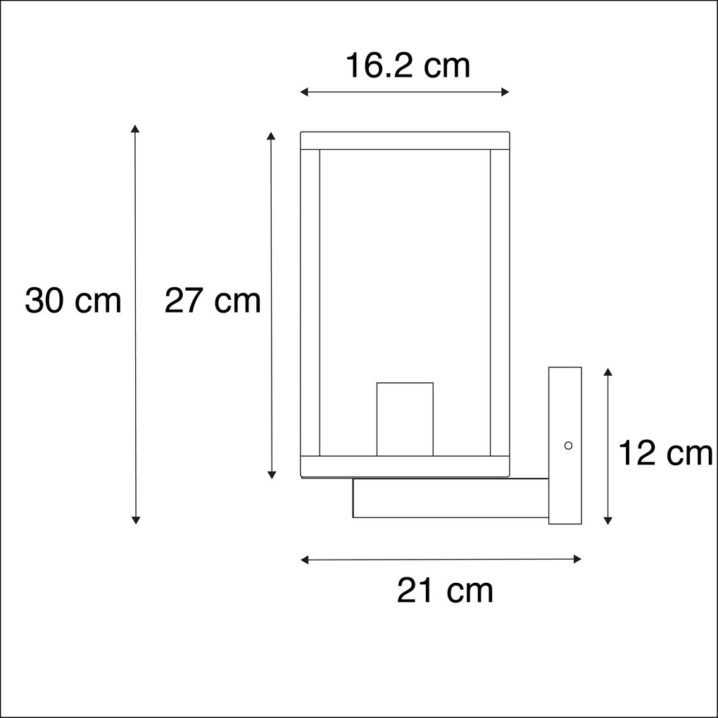 Candeeiro de parede exterior retangular moderno preto com vidro - Rotterdam Moderno