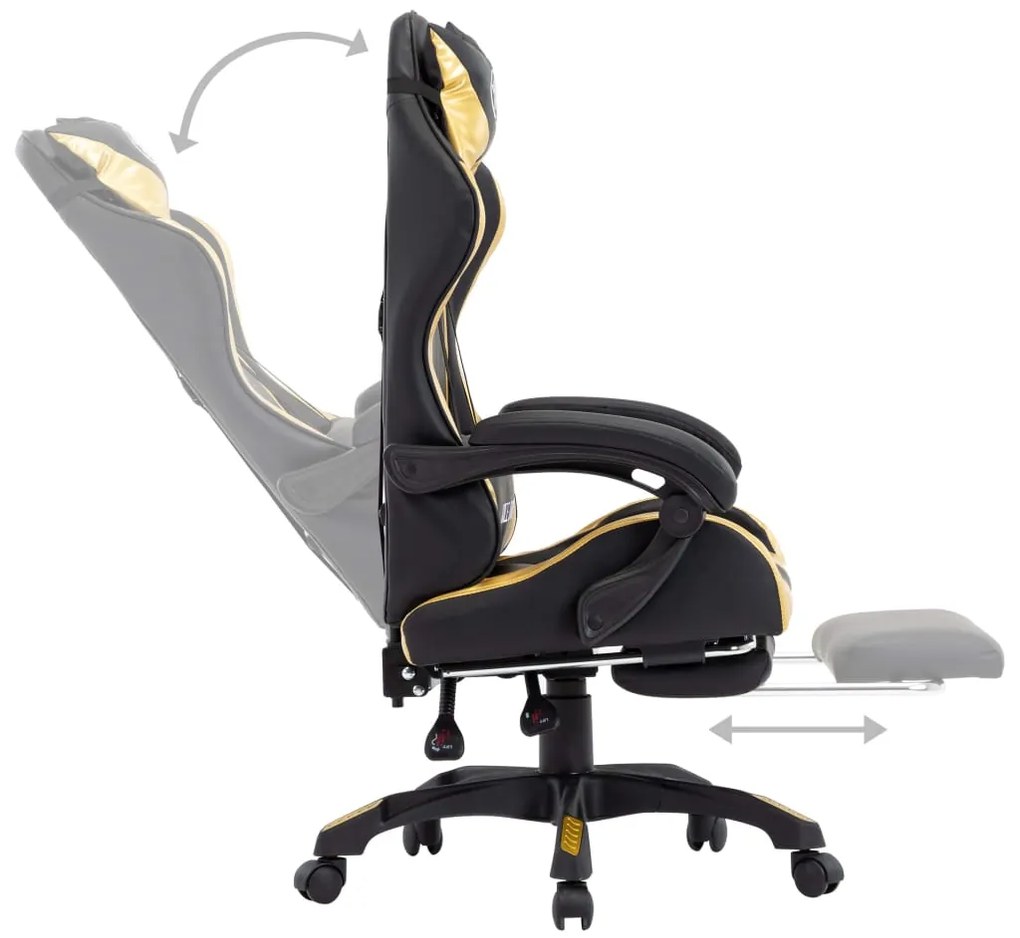 Cadeira estilo corrida c/ apoio pés couro artif. dourado/preto