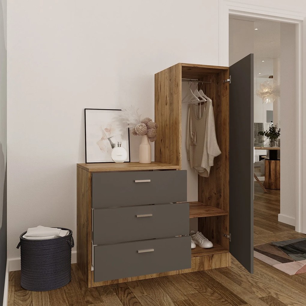 Armário Multiusos CC6 – Pinho Atlântico/Antracite – Gavetas: 60x72x45