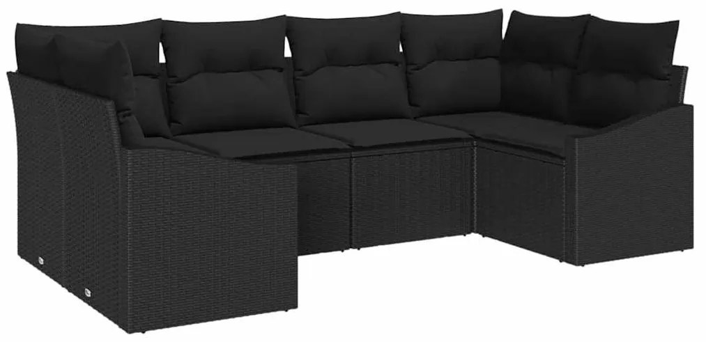 Conjunto de Sofá de Jardim com Almofadas Preto Vime