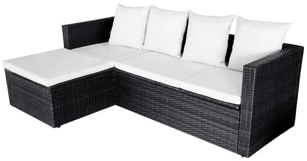 4 pcs conjunto lounge de jardim c/ almofadões vime PE preto