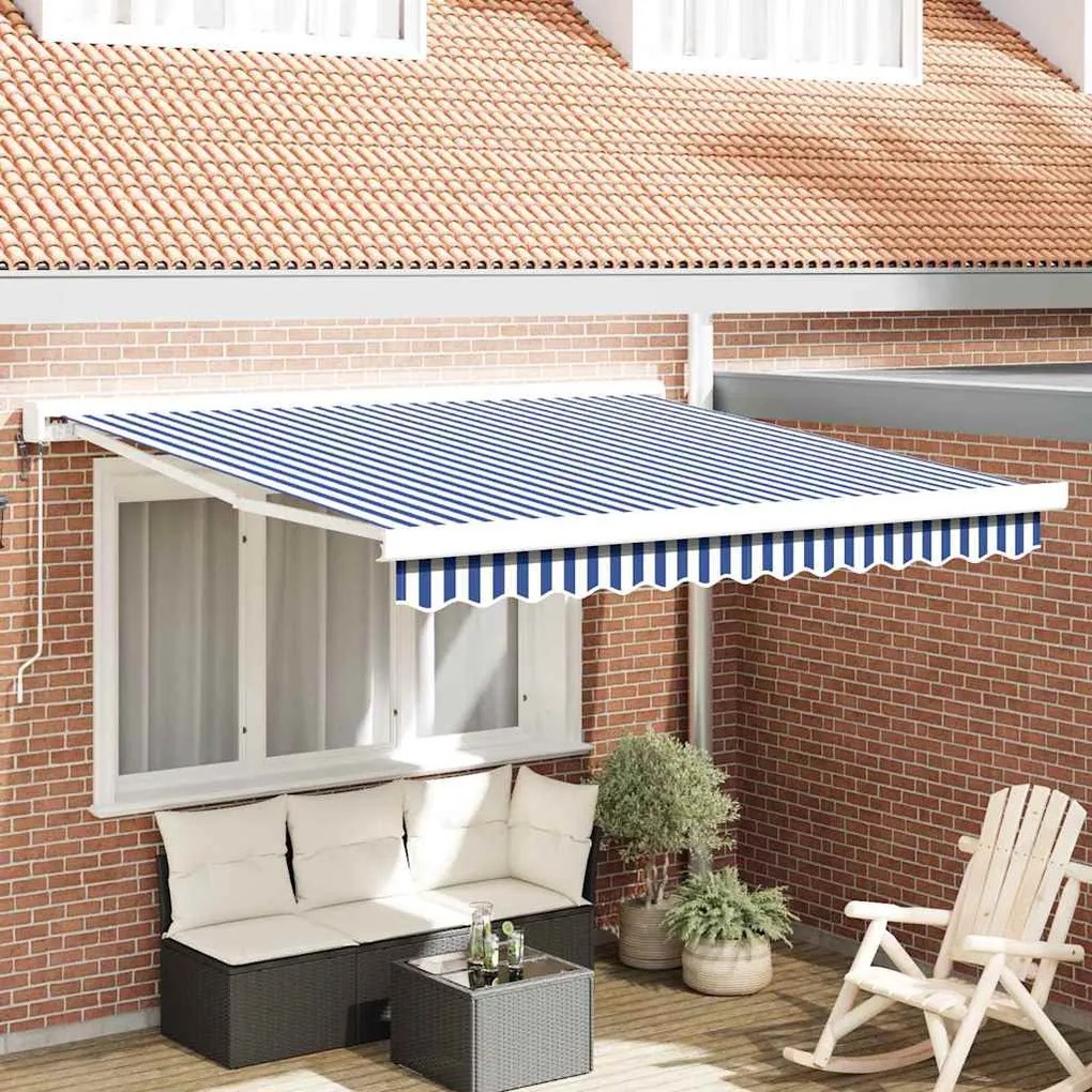 vidaXL Toldo Retrátil Manual Azul e branco 300 x 250 cm Tecido, Metal