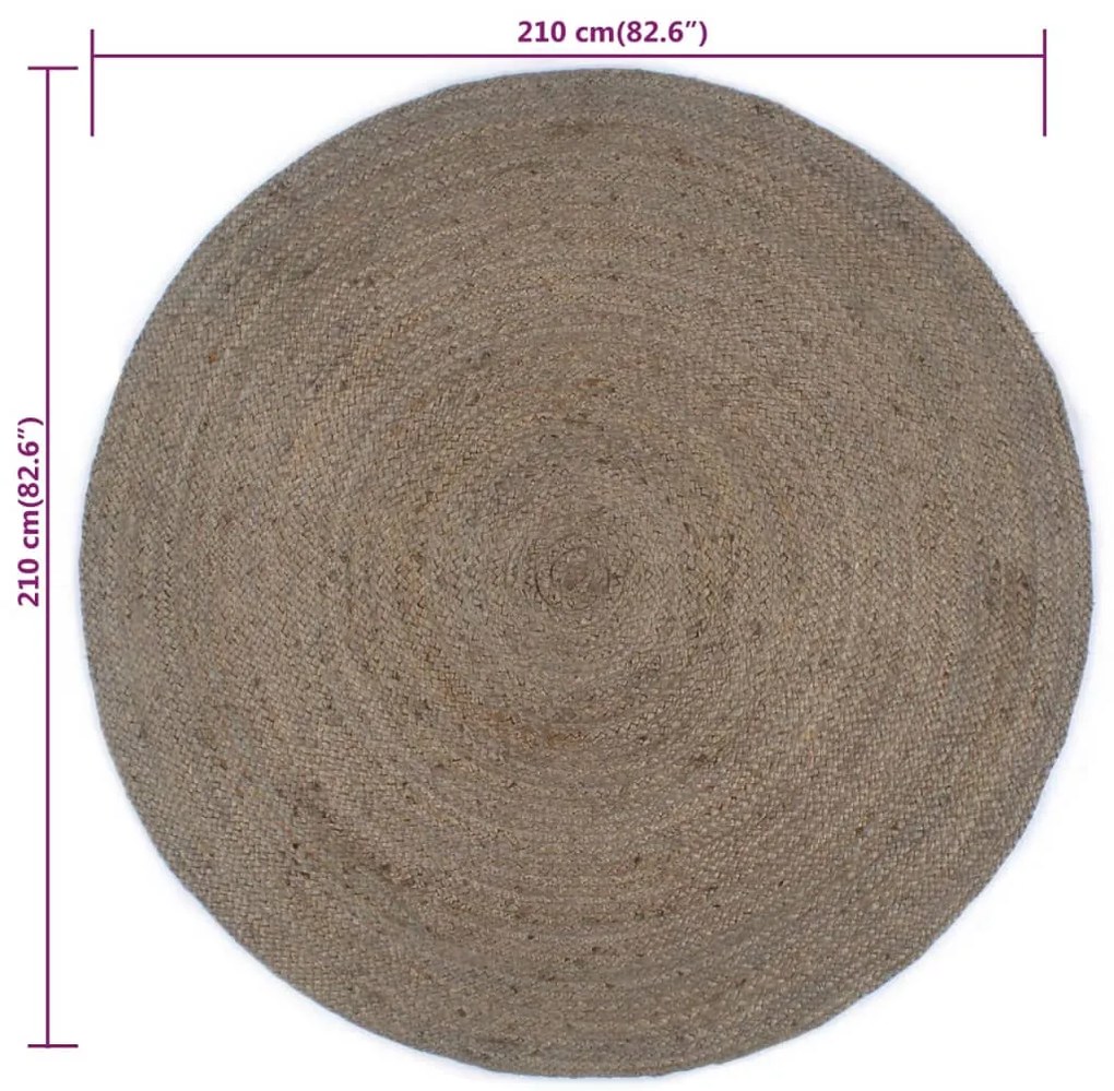 Tapete artesanal em juta redondo 210 cm cinzento