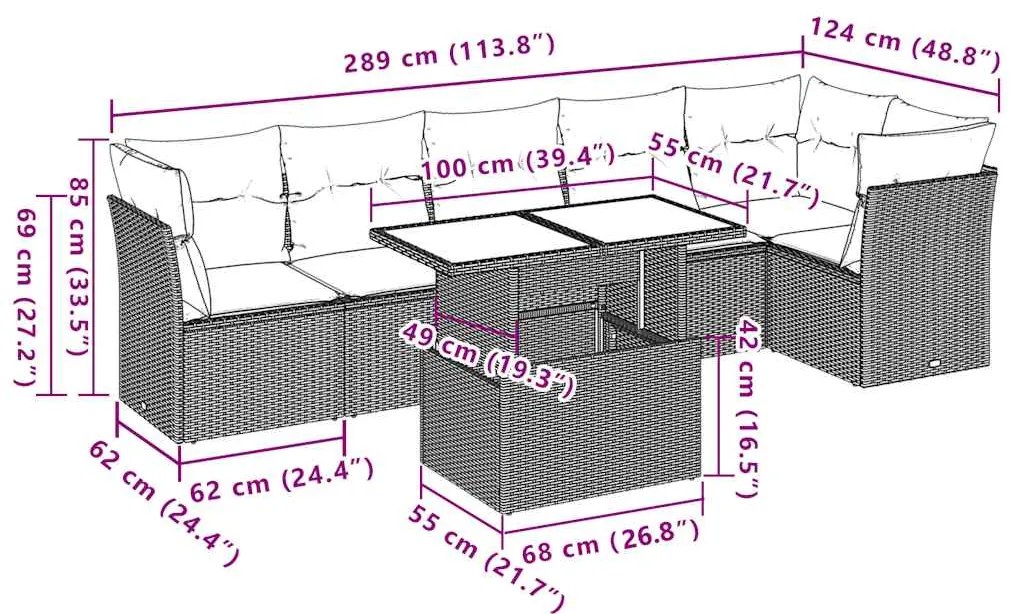 7 pcs conjunto de sofás p/ jardim c/ almofadões vime PE preto