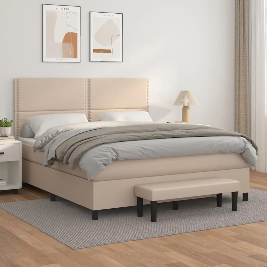 vidaXL Cama com molas/colchão 160x200 cm couro artificial cappuccino