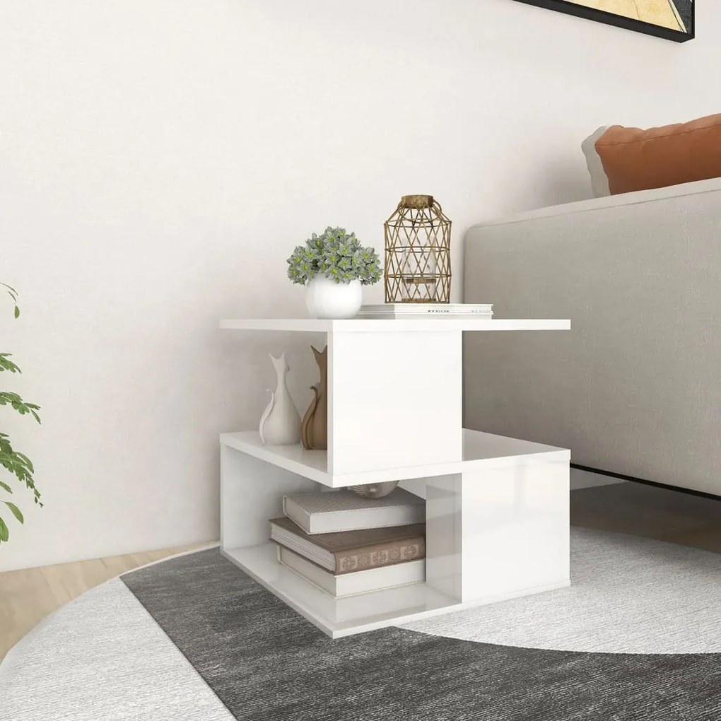Mesa de apoio 40x40x40 cm contraplacado branco brilhante