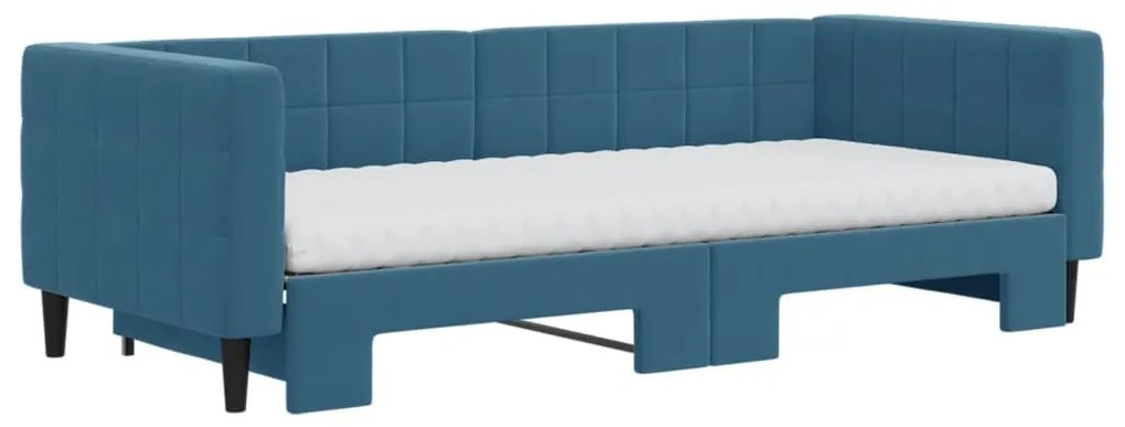 Sofá-cama com gavetão e colchões 90x200 cm veludo azul