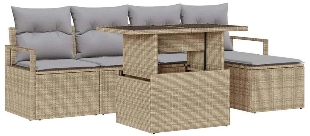 Conjunto de Sofás de Jardim vidaXL com Almofadas Bege Rattan Poliéster