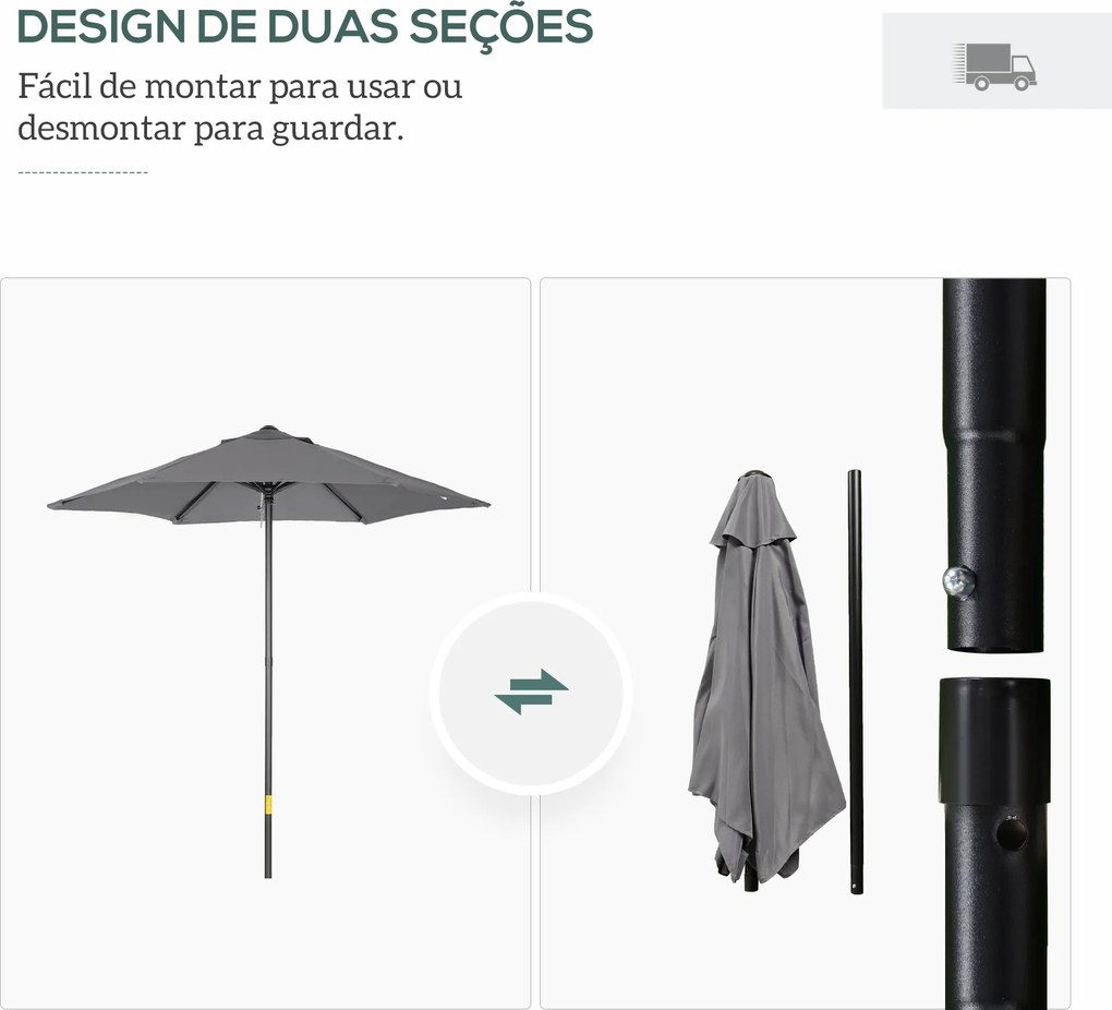 Chapéu de Sol para Terraço Exterior com Cobertura Ventilada e Mastro Desmontável de Alumínio para Jardim e Pátio Cinzento Escuro