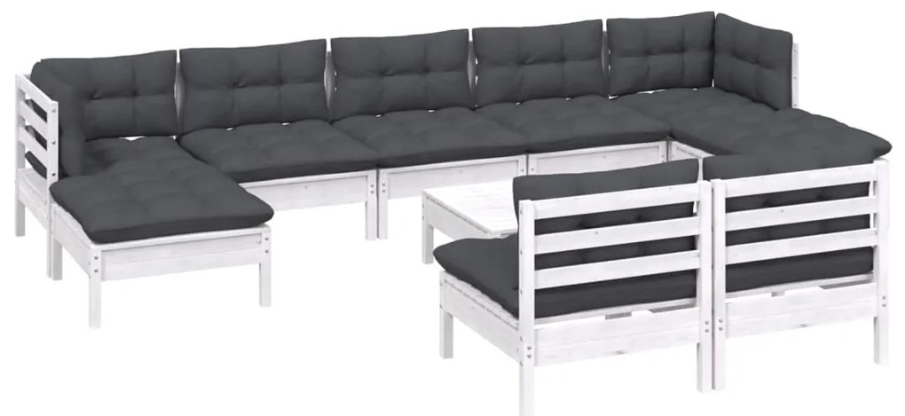 10 pcs conjunto lounge de jardim c/ almofadões pinho branco