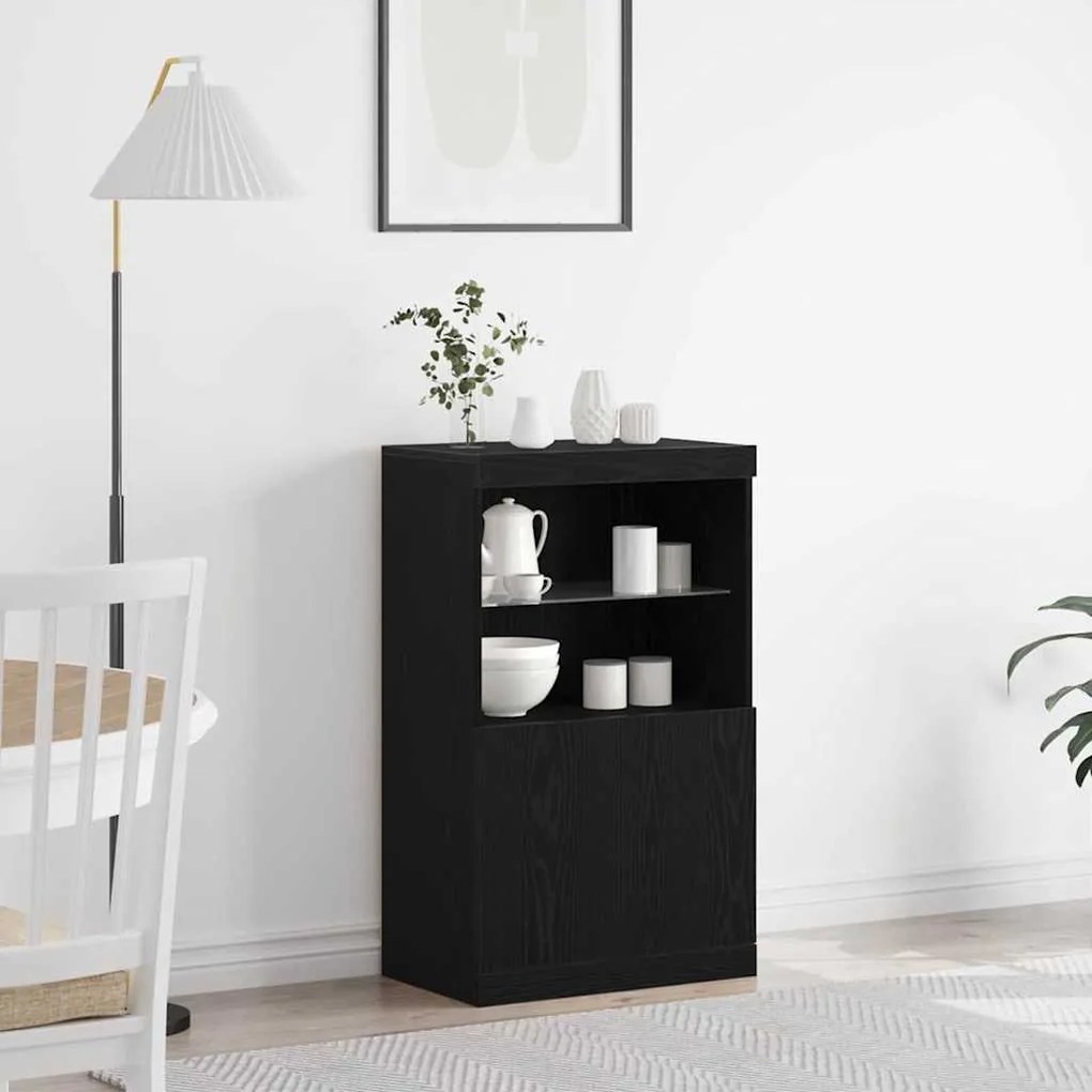 Sideboard vidaXL com luzes LED Carvalho Preto 60x37x100 cm