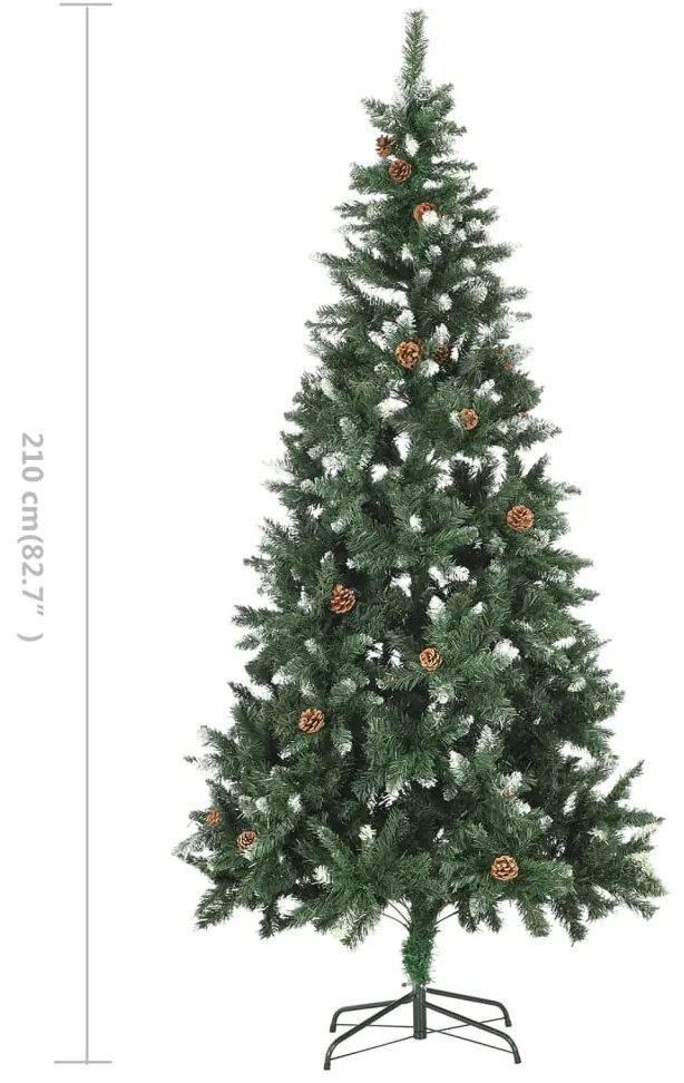 Árvore de Natal artificial com pinhas e brilho branco 210 cm