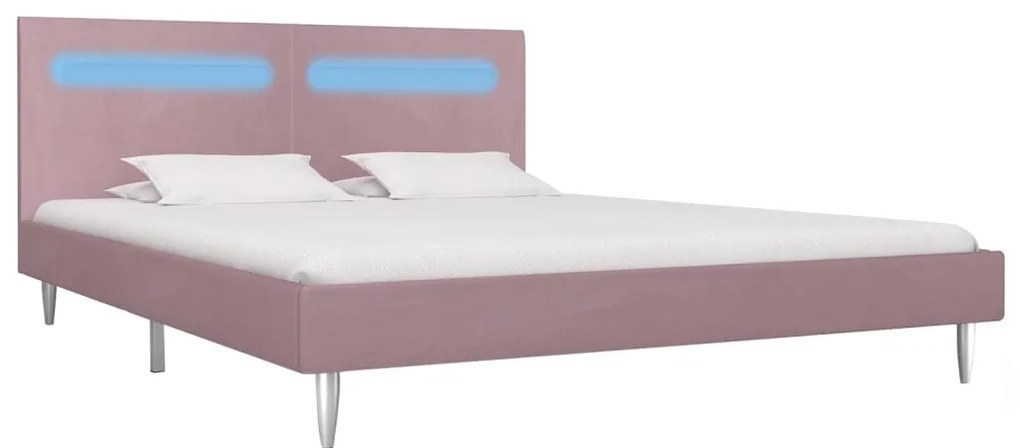 Estrutura de cama com LED 180x200 cm tecido cor-de-rosa