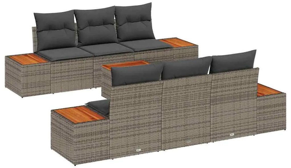 Conjunto de Sofás para Jardim vidaXL com Almofadas Cinza Rattan de Pol