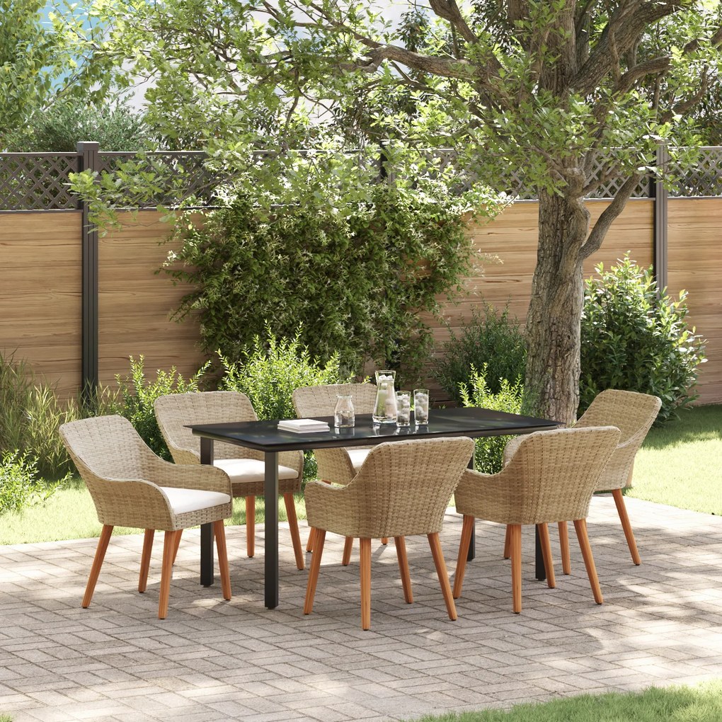 vidaXL Conjunto de Jantar de Jardim de 7 Peças Rattan Poly Bege