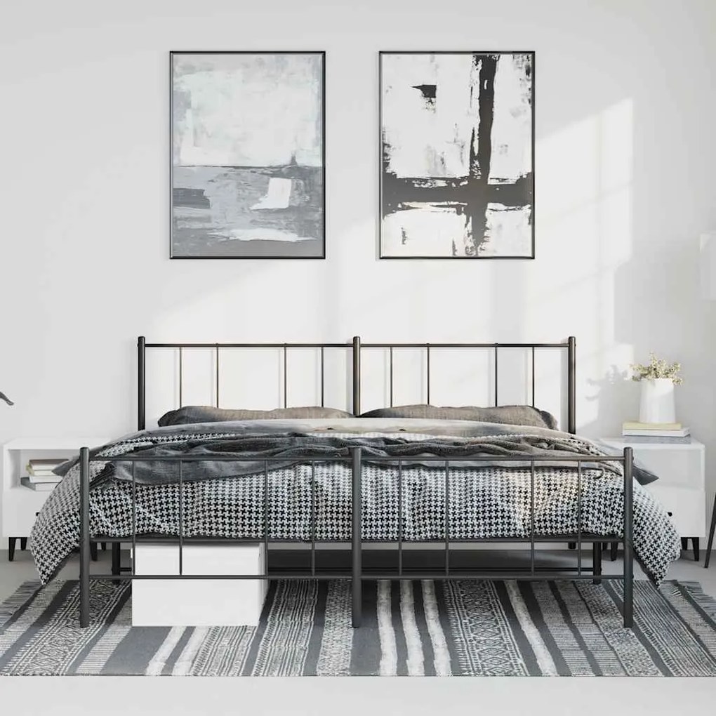 Estrutura de cama com cabeceira e pés 193x203 cm metal preto