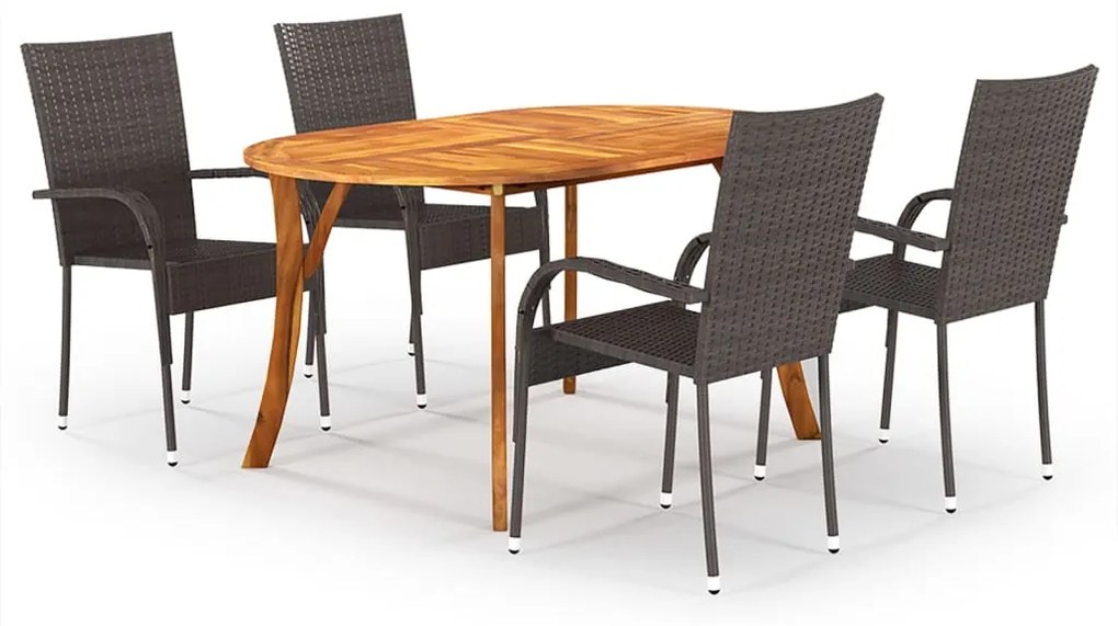 vidaXL 5 pcs conjunto de jantar para jardim castanho