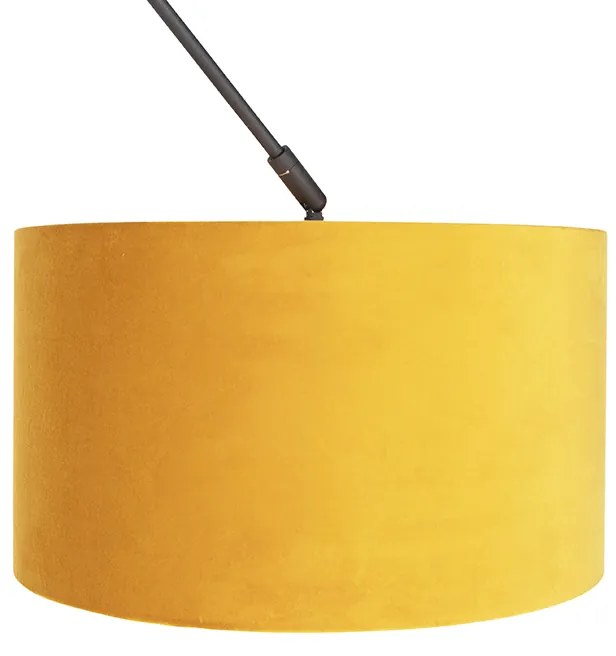 Candeeiro de suspensão preto com abajur de veludo ocre com dourado 35 cm - Blitz Country / Rústico