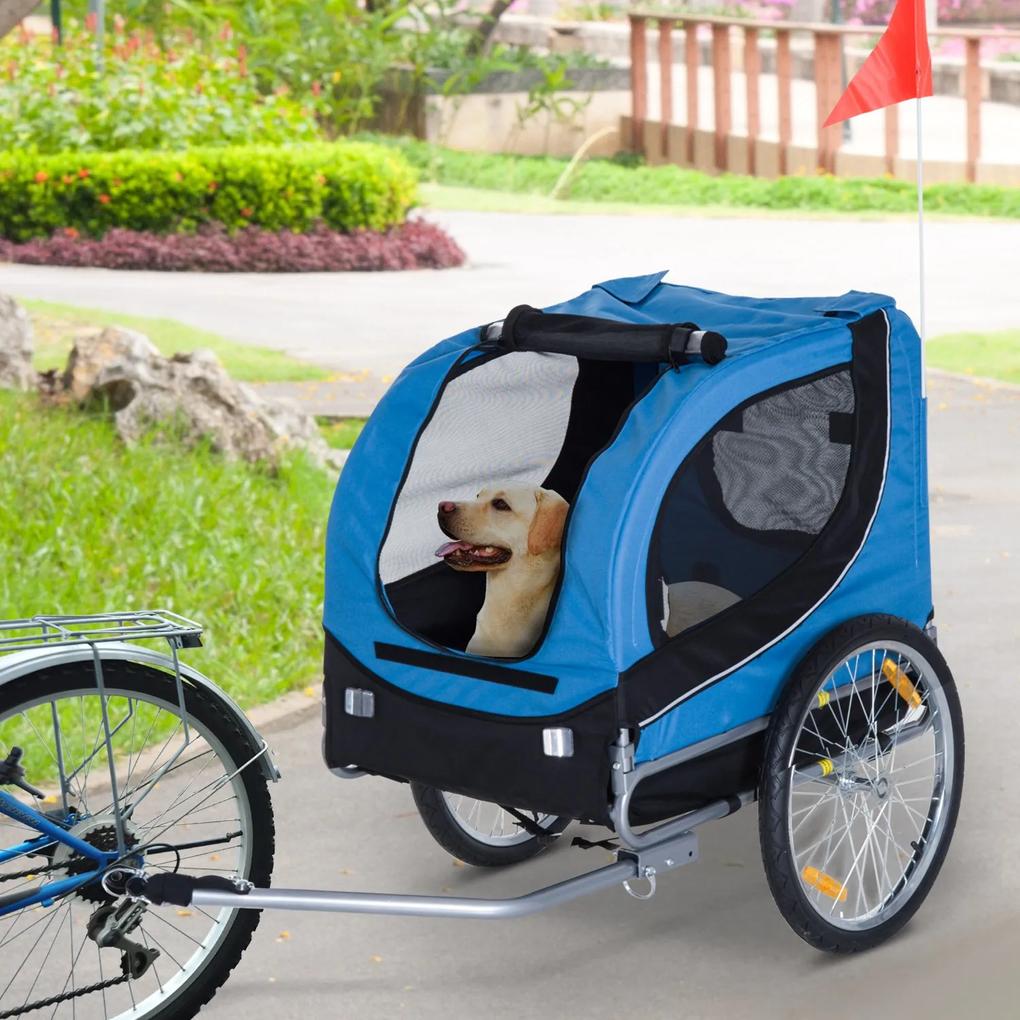 PawHut Reboque de Bicicleta para Cães Reboque de Bicicleta para Animais de Estimação com 1 Bandeira e Reflectores 130x73x90cm Azul e Preto