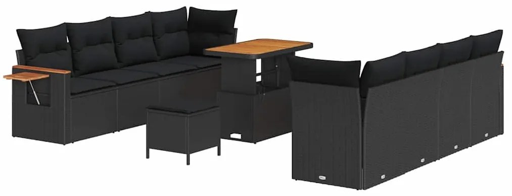 Conjunto de Sofá de Jardim de 11 Peças com Almofadas Pretas em Polyrat